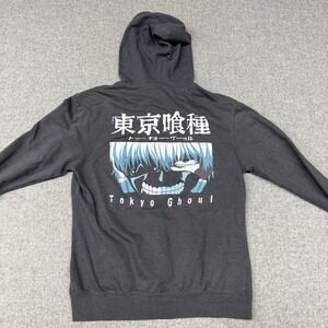 Tokyo Ghoul Anime Zip Up Hoodie Size L Gray Ken Kaneki Graphic Back Print Mens L